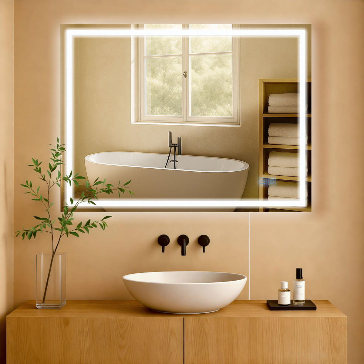 BADSPIEGEL Graz 60x80 ohne Bluetooth 80x3,5x60cm Glas Klarglas Badezimmerspiegel - Klar, Glas (80/60/3.5cm) - DELUKE