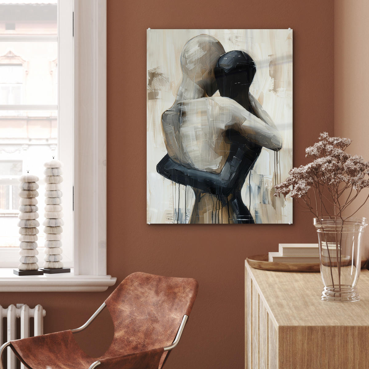 ACRYLGLASBILD Abstrakt - Liebe - Schwarz und weiß - Modern 60x80 cm - Schwarz, Glas (60/80cm) - MuchoWow