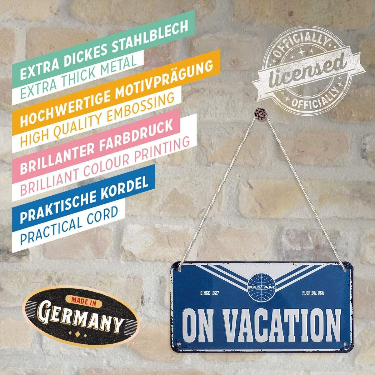 HÄNGESCHILD 10/20 cm Pan Am On Vacation - Multicolor, Metall (20/10cm) - Nostalgic-Art