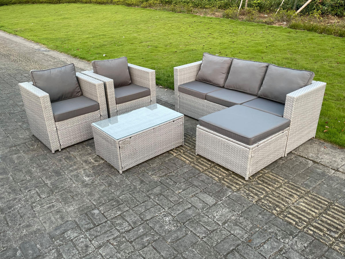 GARTENMÖBEL SET Polyrattan Helles Grau 5-Sitzer - Hellgrau, Metall - Fimous