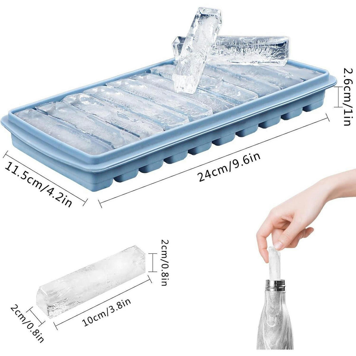EISWÜRFELFORM mit Deckel, 10 Fächer, 2-teiliges Set Silikon Blau - Blau, Kunststoff (10.7/2.6/24cm)