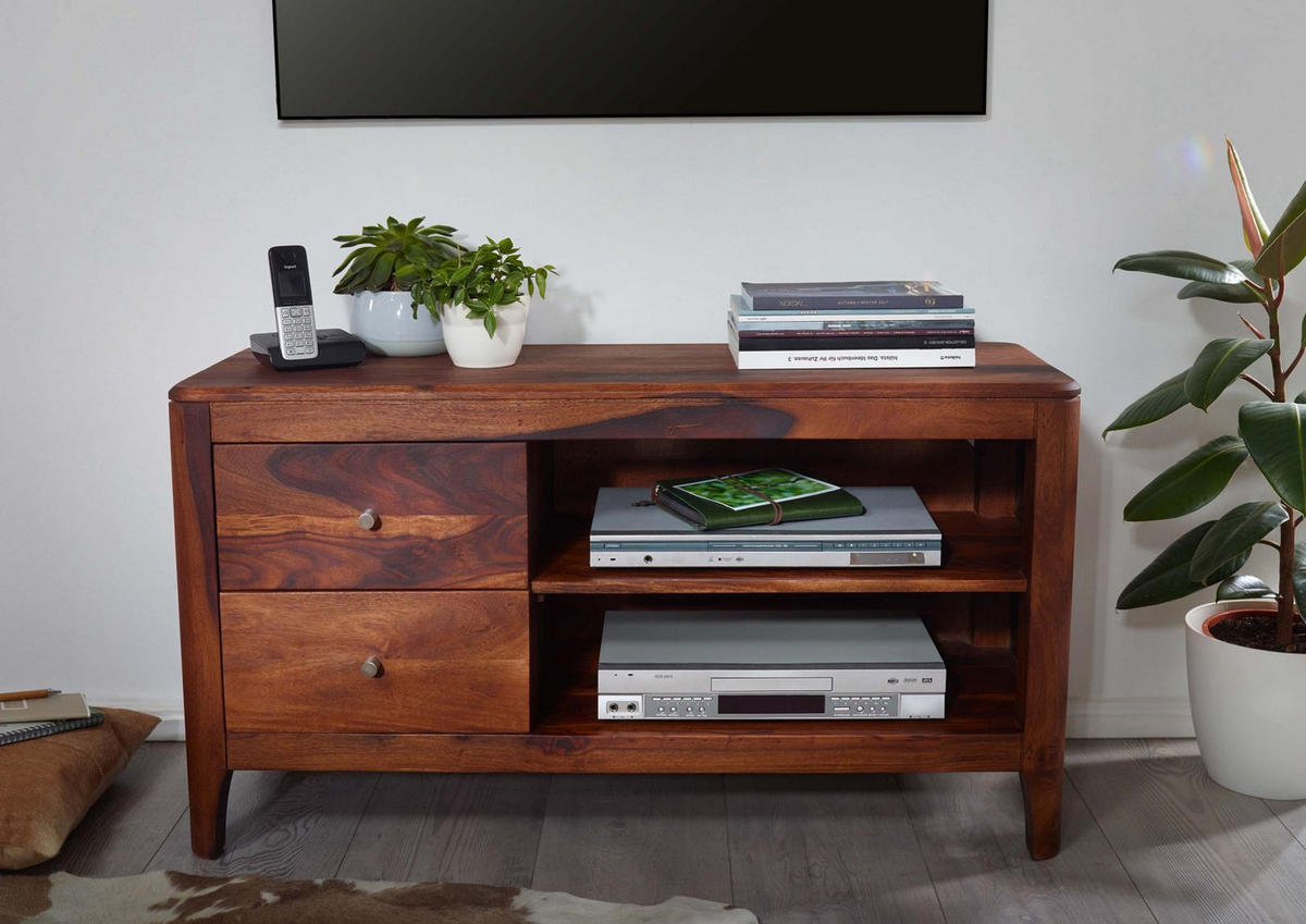 TV-BOARD Sheesham 110x40x60 walnuss geölt BROOKLYN #15 - Dunkelbraun, Holz (110/60/40cm) - Massivmoebel24