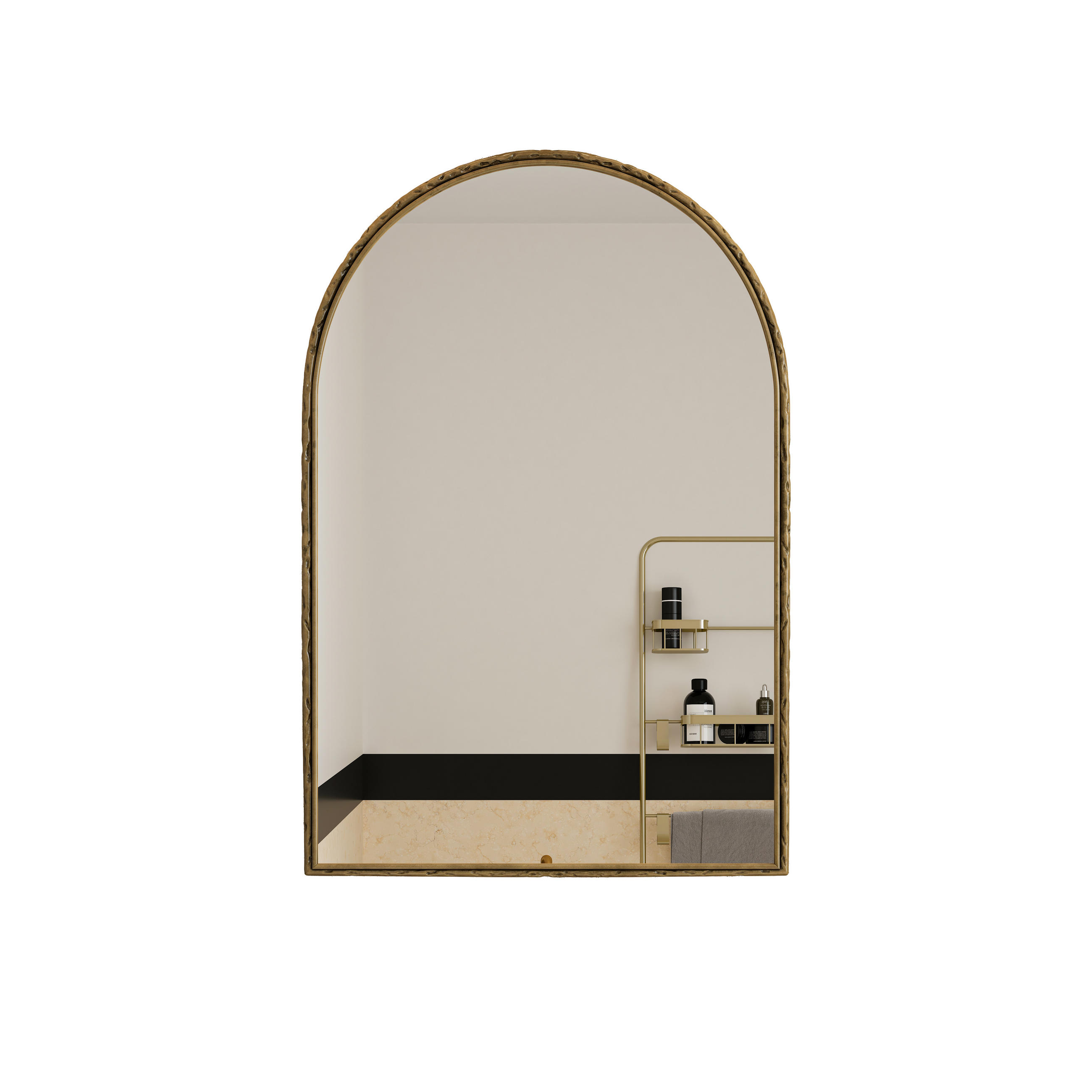 WANDSPIEGEL 61x2.5x91 cm Gold aus Eisen & gehärtetem Glas mit Bogen-Design - Goldfarben, Glas (2.5/91/61cm) - Modfu