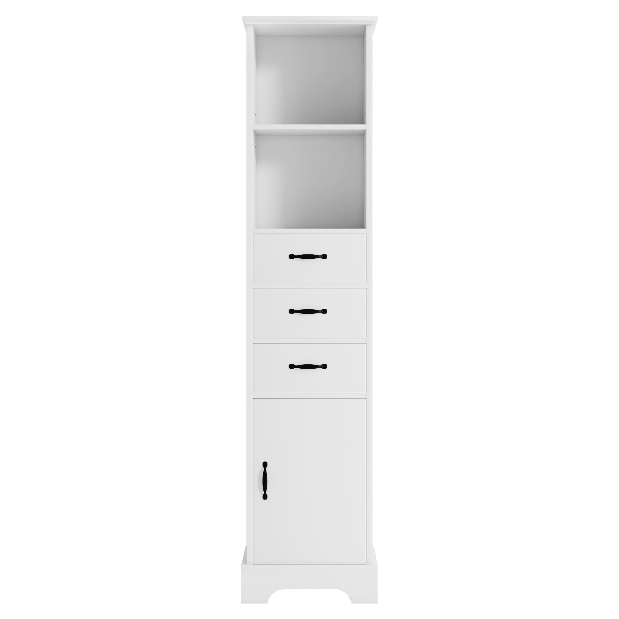 HOCHSCHRANK 38/26/172.5 cm Weiß mit 3 Schubladen und doppelte offene Regalböden - Schwarz/Weiß, Holz/Holzwerkstoff (26/172.5/38cm) - Oxeza