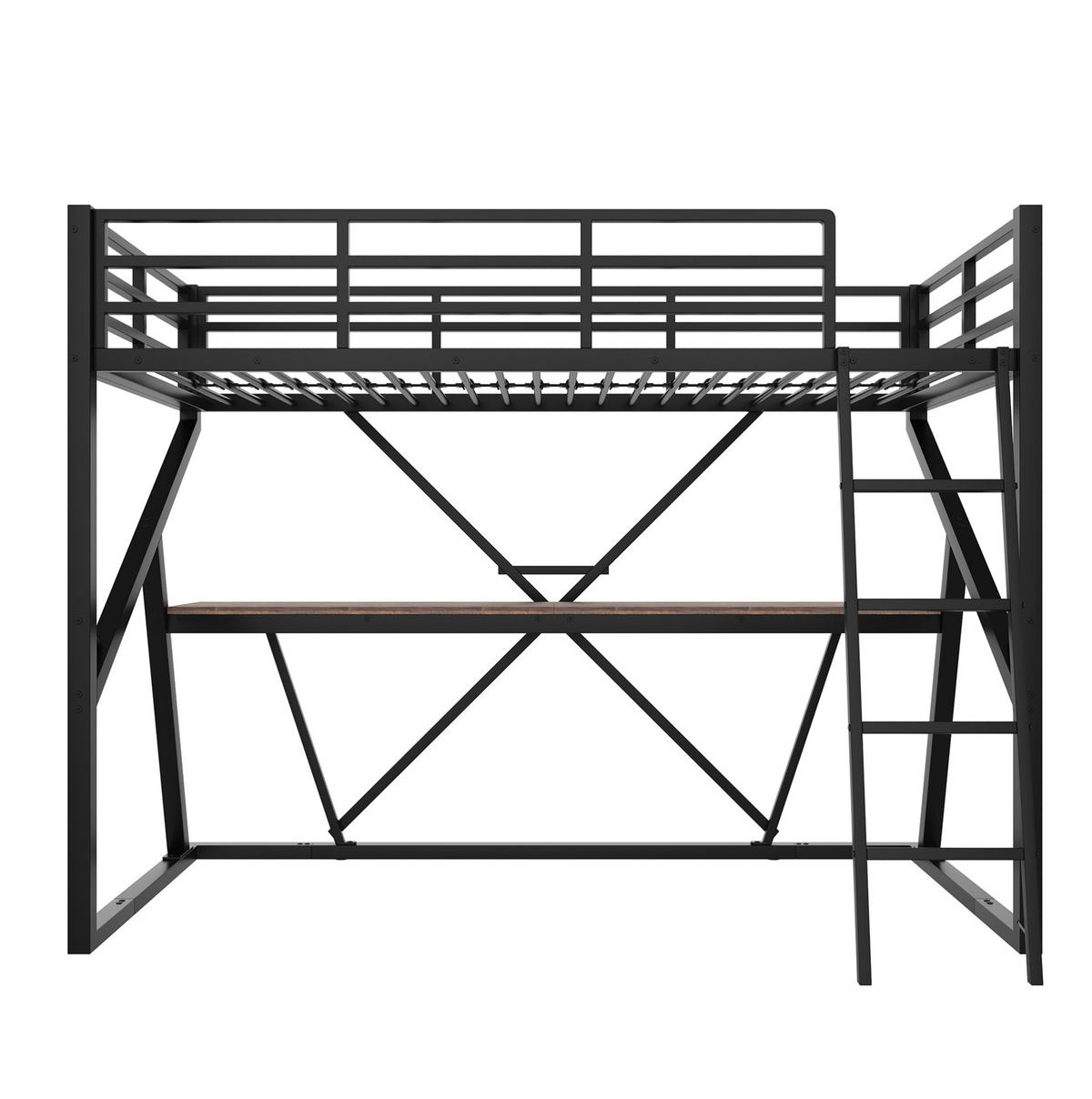 HOCHBETT 90/200 cm aus Metall mit Schreibtisch und LED-Leiste Schwarz - Schwarz, Metall (90/200cm) - Modenvie