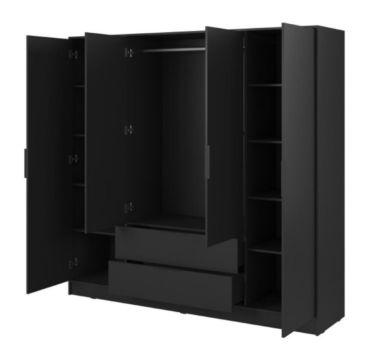 SCHRANK Schwarz ELLY 4D Mit Regalen Und Schubladen - Schwarz, Holzwerkstoff (206/200/51cm) - Sepro Meble