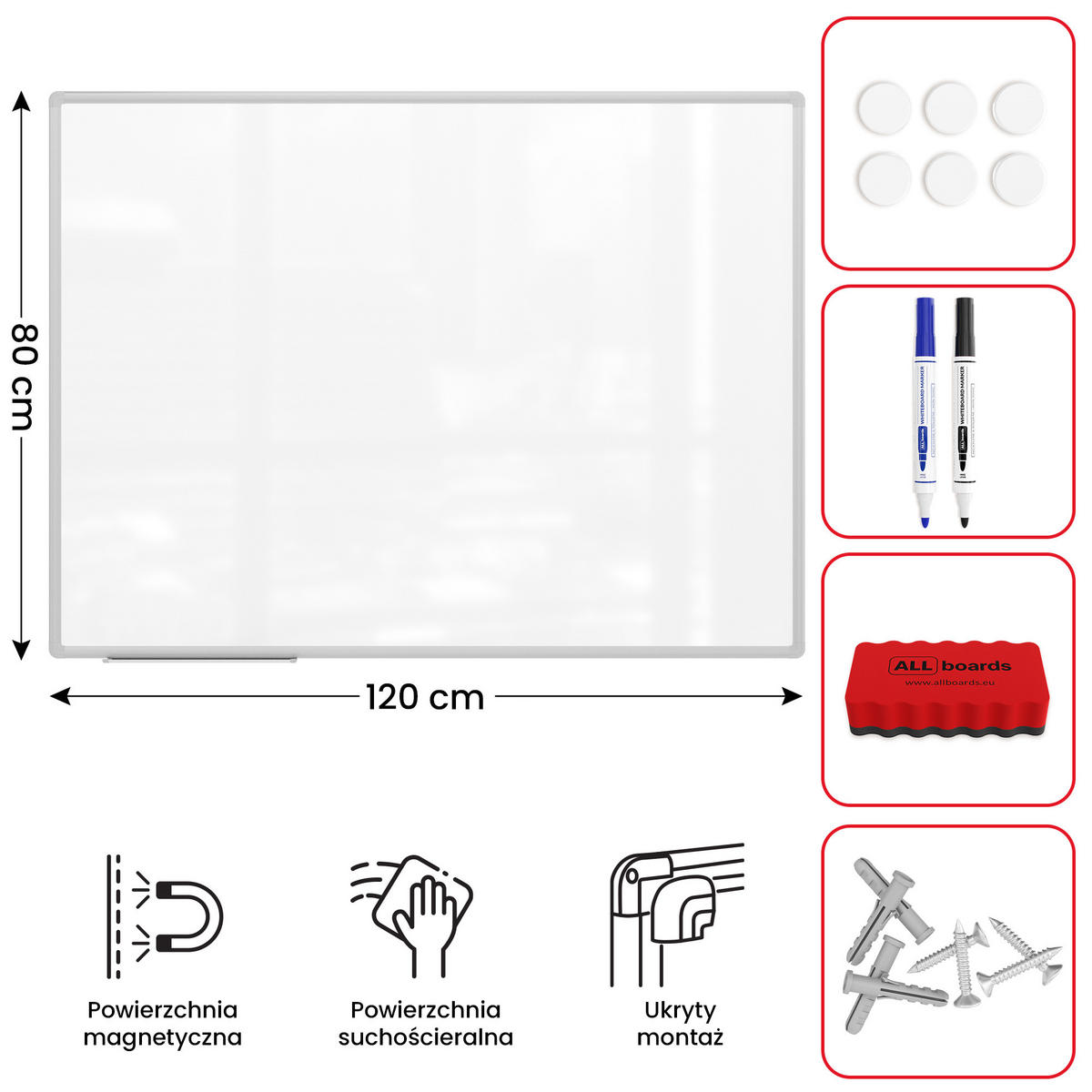 WHITEBOARD Magnetisch 120x80cm TSC7 Alurahmen - Weiß, Metall (120/80/1.5cm) - ALLboards