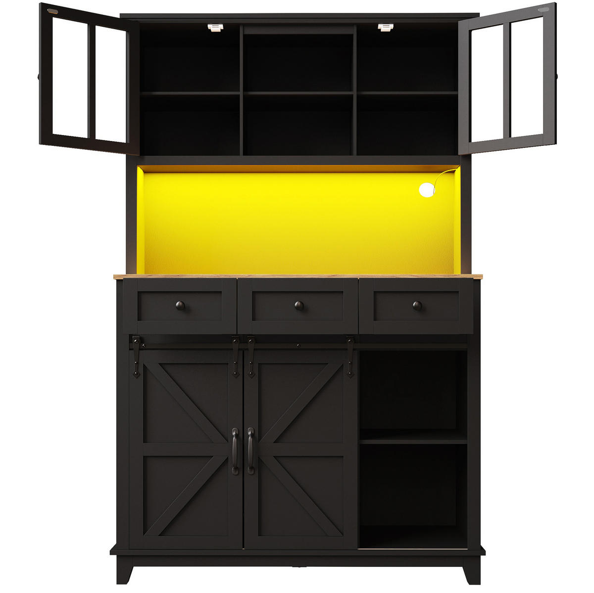 BUFFET 105/38,4/180 cm schwarz aus MDF mit LED-Beleuchtung - Schwarz, Holzwerkstoff (105/180/38.4cm) - OKWISH
