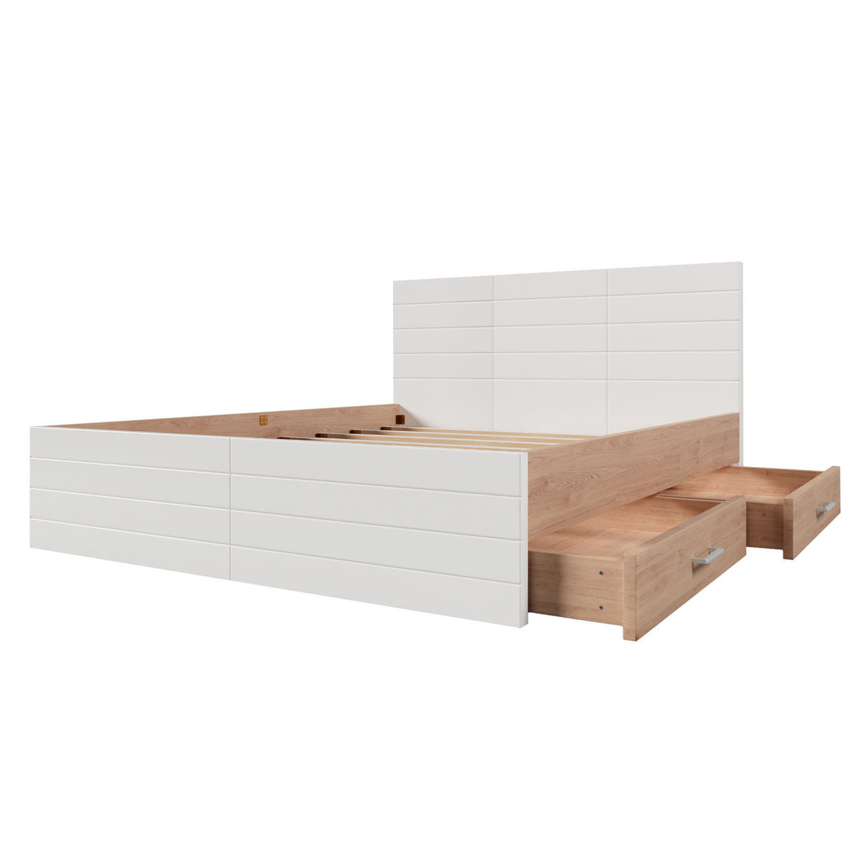 DOPPELBETT 160/200 cm Eiche und Weiß mit 2 Schubladen und Lattenrost mit Matratze - Weiß, Holzwerkstoff (160/200cm) - OKWISH