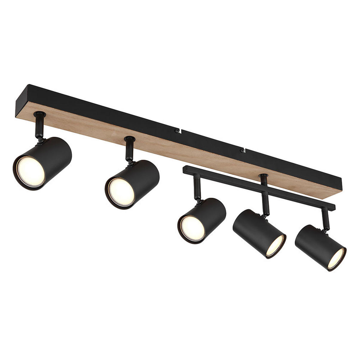 LED DECKENLEUCHTE Metall Schwarz Holzoptik 5-flammig - Schwarz, Metall (70/35/18cm) - Globo Lighting