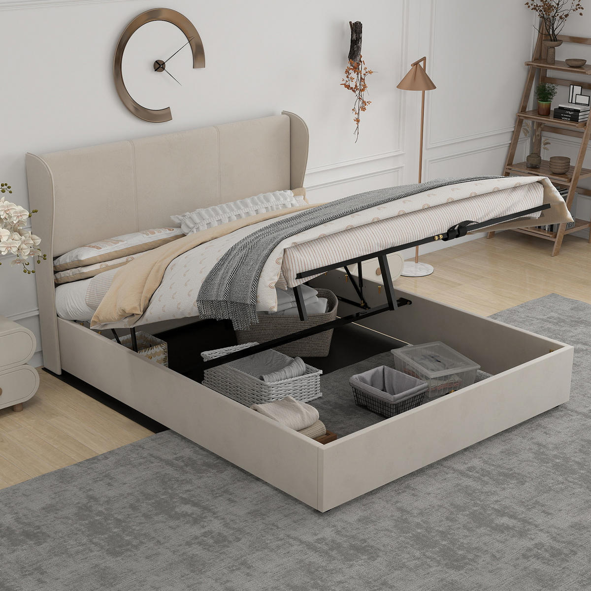 POLSTERBETT 160x200 cm Stauraum hydraulisch beige - Beige, Textil (160/200cm) - Fortuna Lai
