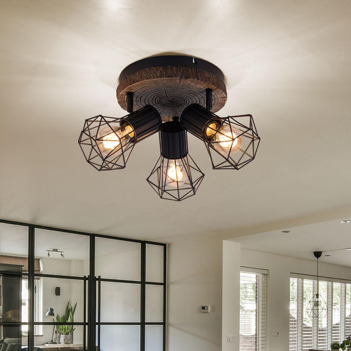 DECKENLEUCHTE PRISKA Holzoptik Schwarz Metall - Schwarz, Metall (30/30/30cm) - Globo Lighting