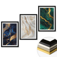WANDBILDER 3er-Set - 40x60 cm Schwarzer Rahmen - Abstrakte blaugrüne Muster - Schwarz, Kunststoff (40/60cm) - ArtPrintCave
