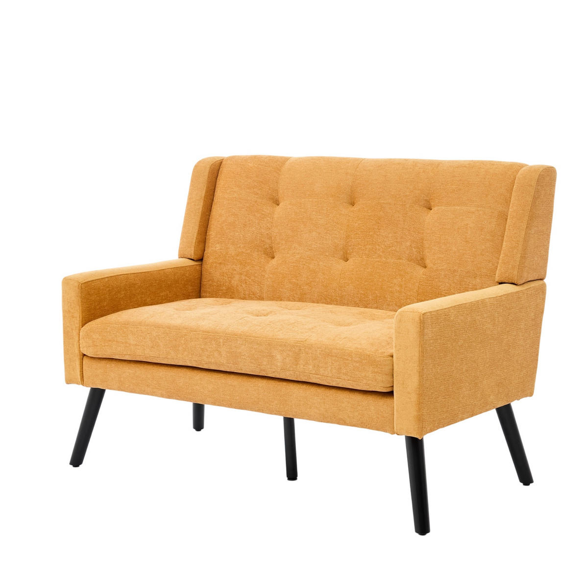 SITZBANK 2-Sitzer Leinenbezug mit Tufting, Massivholzbeinen 119/75/88 cm Gelb - Gelb, Textil (75/88/119cm) - Redom