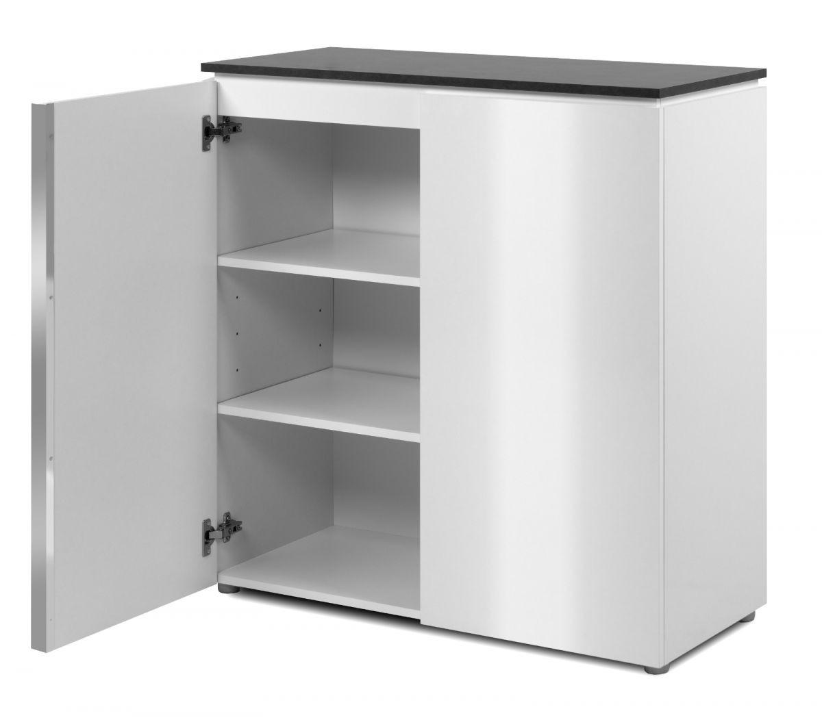 KOMMODE weiß Glanz, grau 89 cm, Sideboard 2-türig - Chromfarben/Silberfarben, Holzwerkstoff/Kunststoff (88.5/92/40cm) - Furn.Design