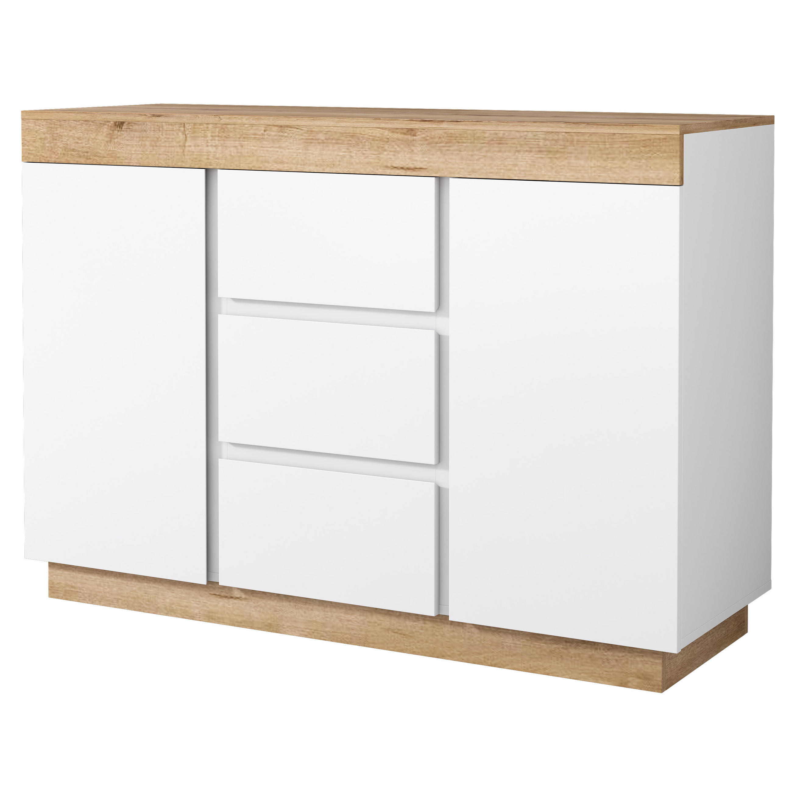 KOMMODE Weiß Eiche mit 3 Schubladen und 2 Türen - Eichefarben/Weiß, Holzwerkstoff (120.5/82.5/40.2cm) - FLIEKS