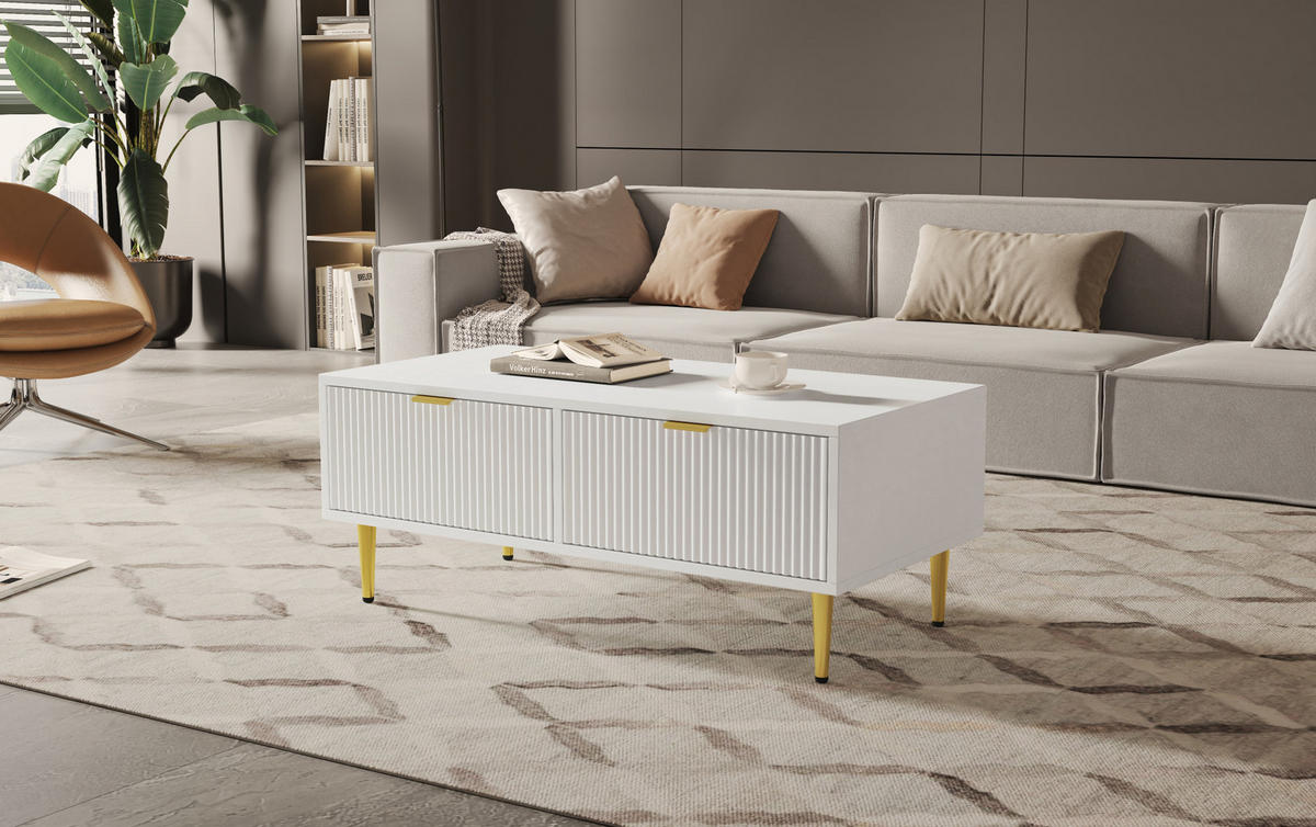 COUCHTISCH 100/50/40 cm weiß aus MDF mit 2 Schubladen - Weiß, Holzwerkstoff (100/50/40cm) - OKMYHOME