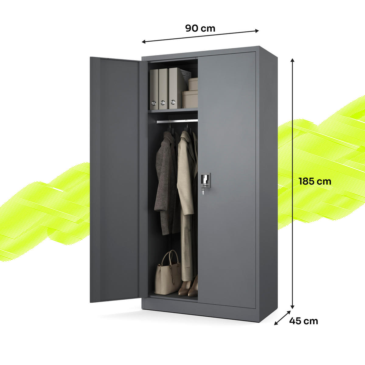 AKTENSCHRANK Sozialraumschrank aus Stahl Metallschrank für Büro Stahlschrank für Dokumente Anthrazit 90x45x185cm - Anthrazit, Metall (90/185/45cm) - Muralo