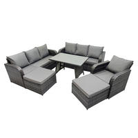 GARTENMÖBELSET mit ESSTISCH,SOFA Polyrattan 10-Sitzer - Dunkelgrau/Grau, Glas/Kunststoff - Fimous