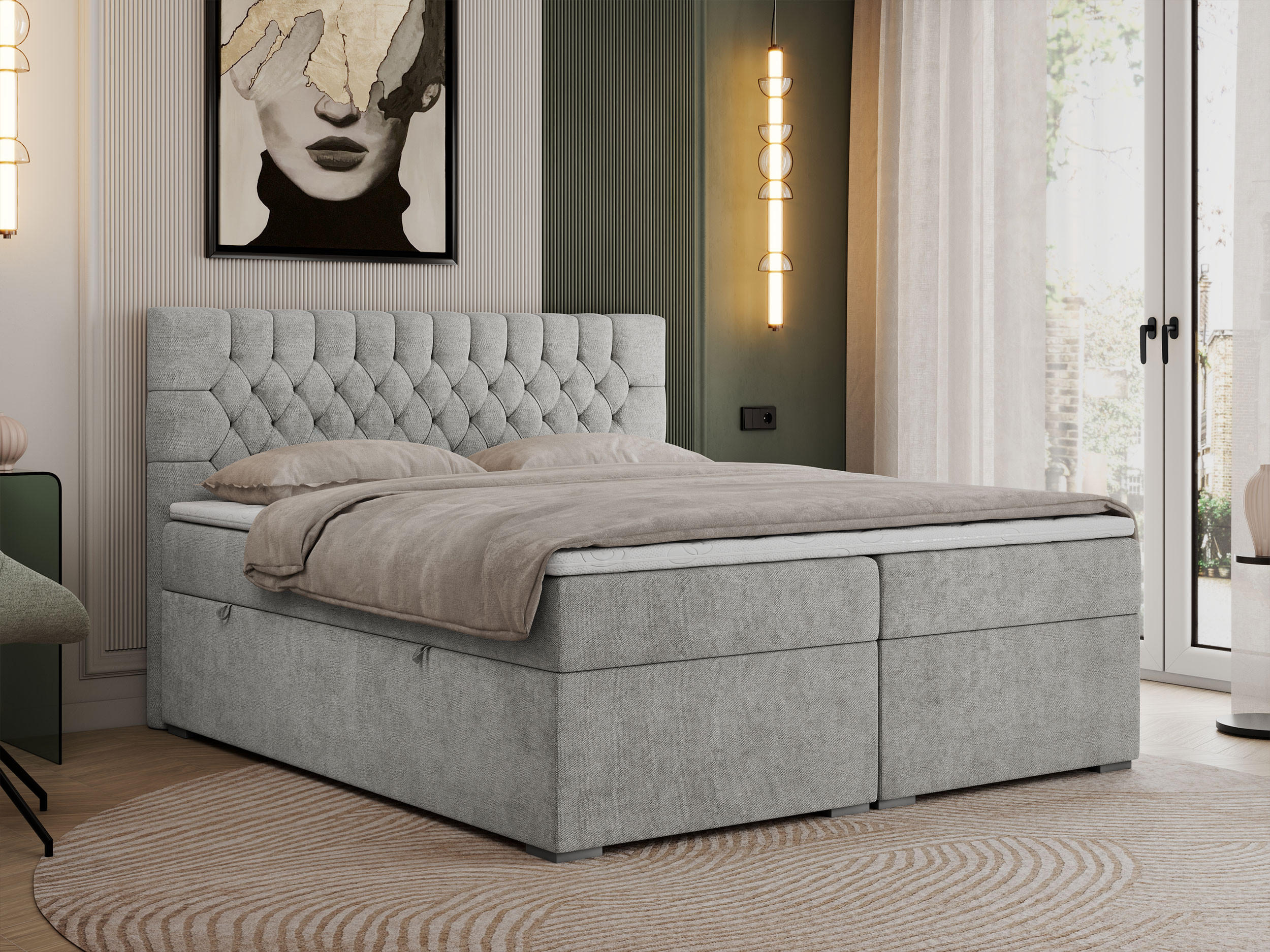 BOXBETT PERA 140/200 Hellgrau Struktur - H3 - Hellgrau, Holz/Textil (140/200cm) - MKS