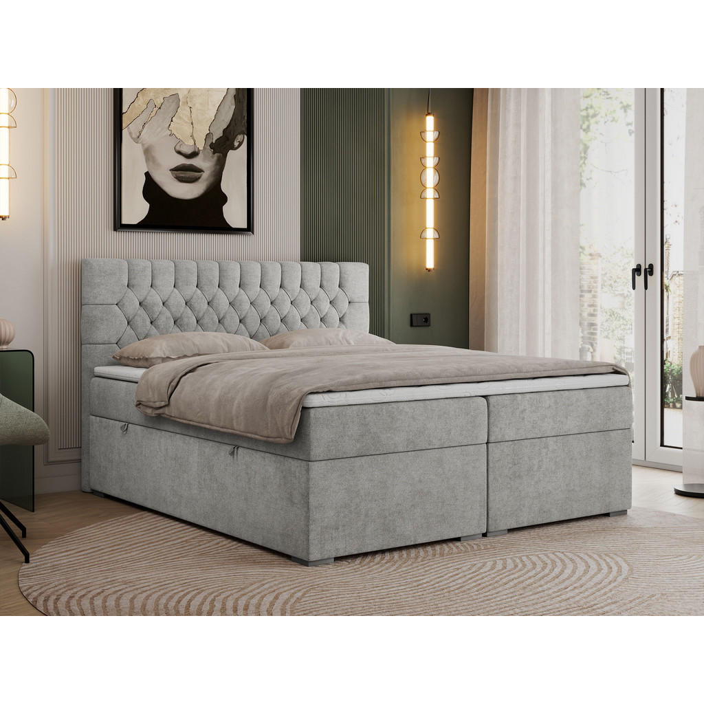 Thumbnail - MKS Boxbett, Hellgrau, Textil, 2-Sitzer, H4, Rechteckig, 160x200 cm, Schlafzimmer, Betten, Boxspringbetten