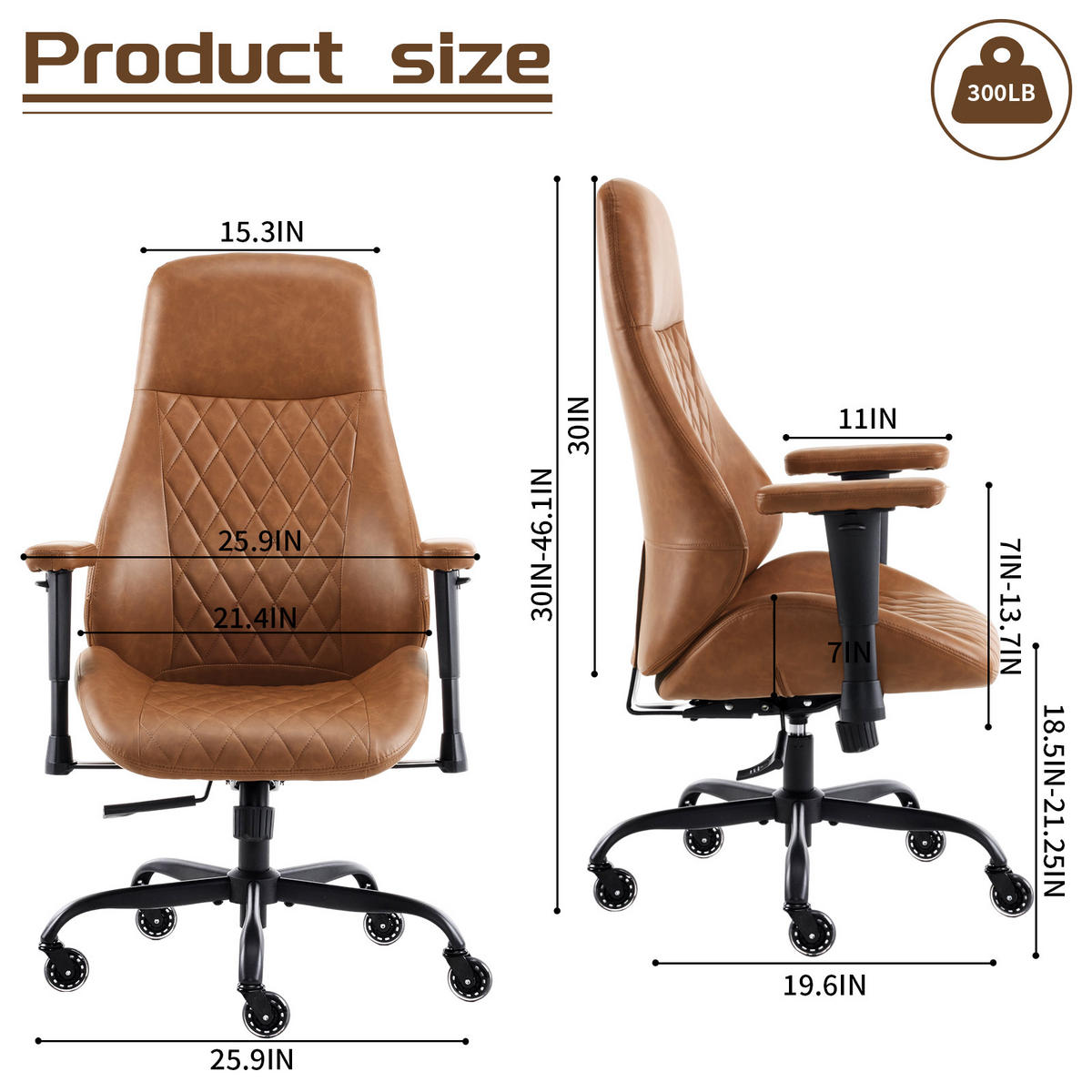 CHEFSESSEL DE-41041 mit Lendenstütze und verstellbaren Armlehnen Braun - Braun, Metall (50/117/50cm) - ComfortXL