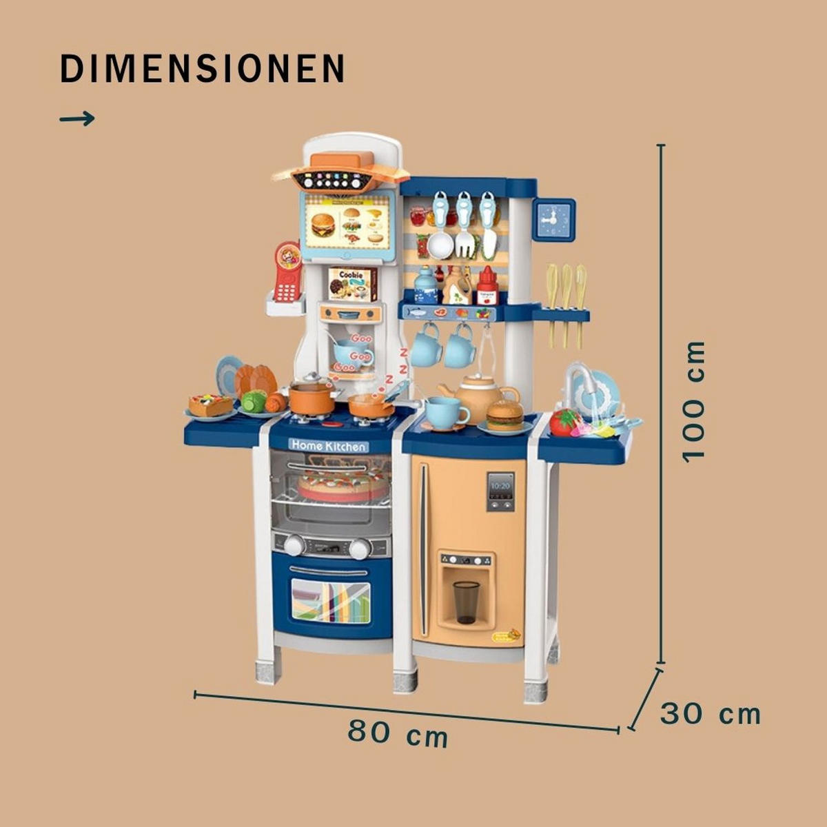 KINDERKÜCHE SUSI mit 65-tlg. Zubehör, Farbe Blau - Blau, Kunststoff (30/80cm) - Coemo