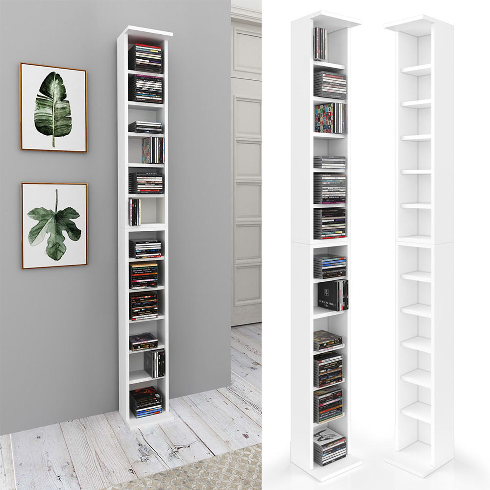 Thumbnail - Vicco Cd-Regal, Weiß, Holzwerkstoff, 12 Fächer, Rechteckig, 21x183.6x20 cm, Wohnzimmer, Regale, CD & DVD-Regale