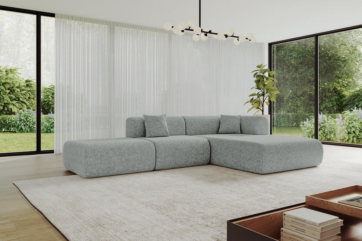ECKSOFA Ottomane Rechts OVLY-L 289x176x71 Grün Chenille - Dunkelgrün/Schwarz, Holzwerkstoff/Kunststoff (289/176cm) - ALTDECOR