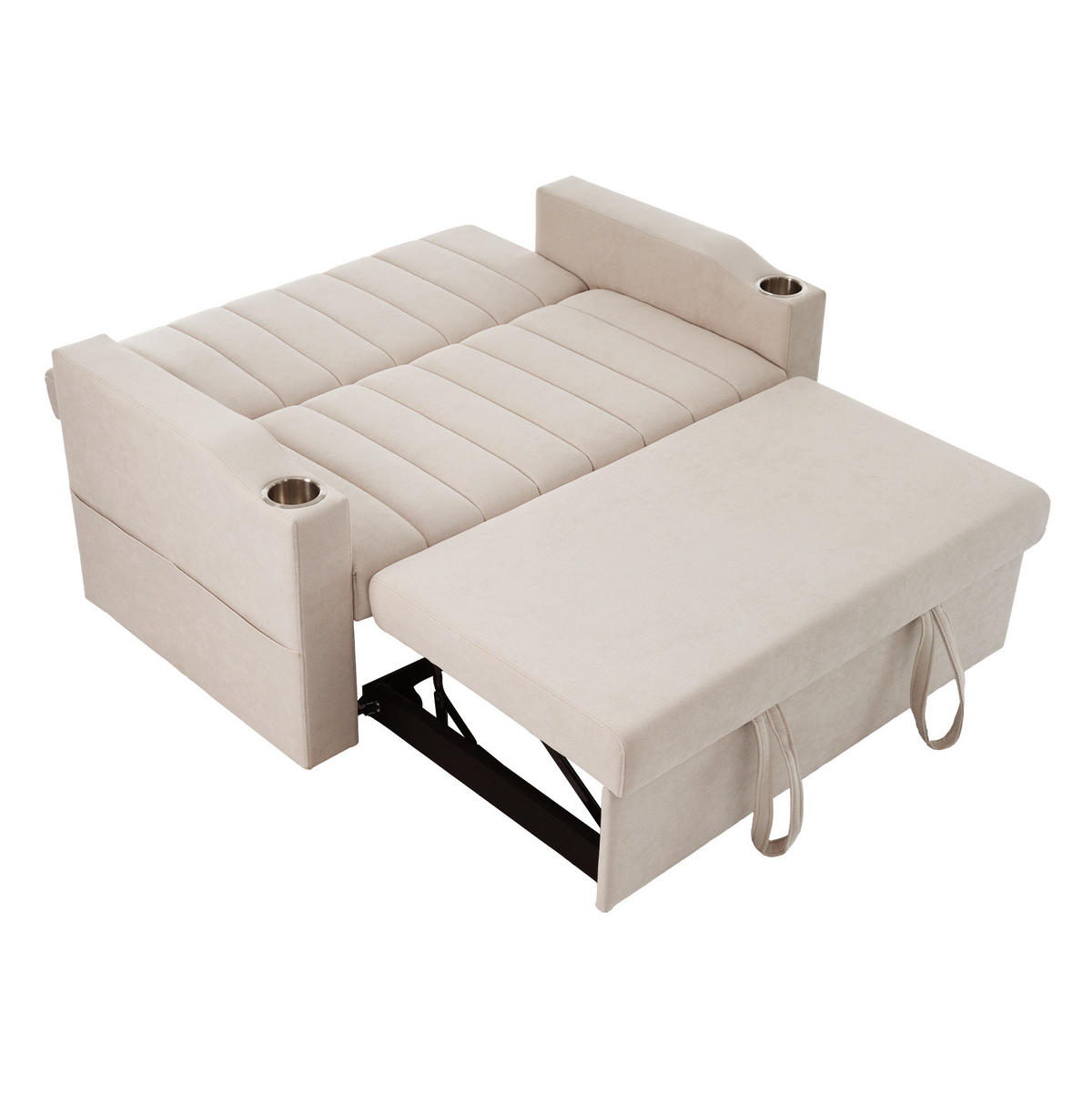 SCHLAFSOFA 136/162 cm in Beige – verstellbar mit Getränkehaltern - Beige, Textil (136/84/162cm) - BEAOK