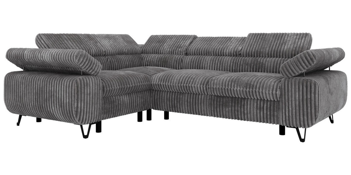 ECKSOFA ORSO L Grau Cord - Rechts Seite - Schwarz/Grau, Textil/Metall (268/197cm) - MKS