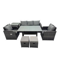 GARTENSET mit 3-Sitzer-Sofa,Beistelltischen,Esstisch Polyrattan 7-Sitzer - Dunkelgrau/Grau, Glas/Kunststoff - Fimous