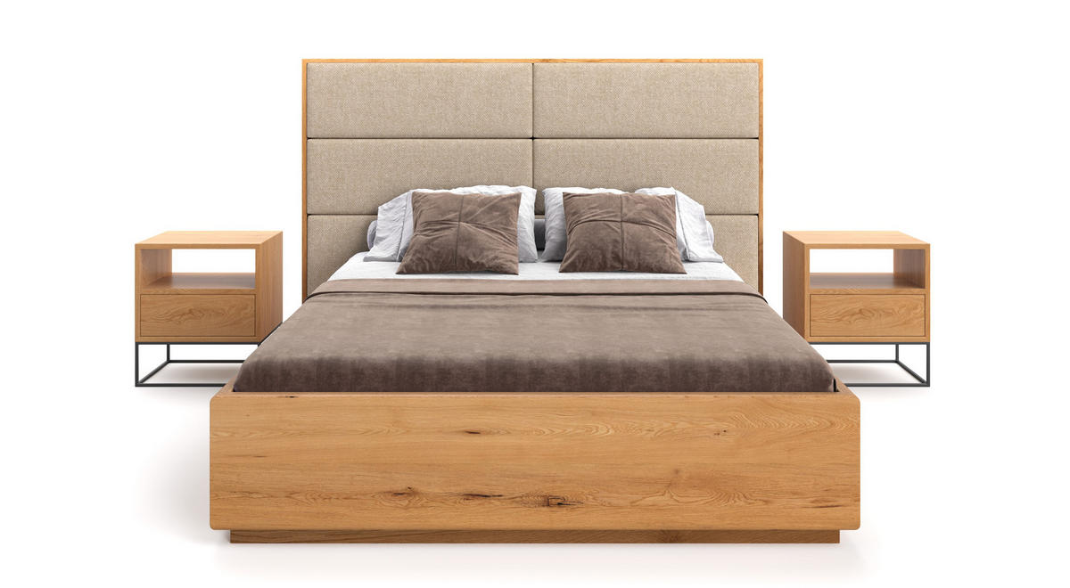 MASSIVHOLZBETT Dome aus Eiche mit Bettkasten 180x220 cm, Storm 06 (Beige) - Eichefarben/Braun, Holz (180/220cm) - Danzz