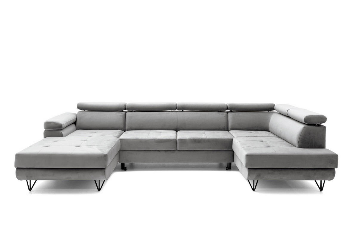 ECKSOFA U-Form JUNIOR U Rechts mit Schlaffunktion 128x254 Velours Grau - Schwarz/Grau, Holz/Textil (184/90/323cm) - Muffo