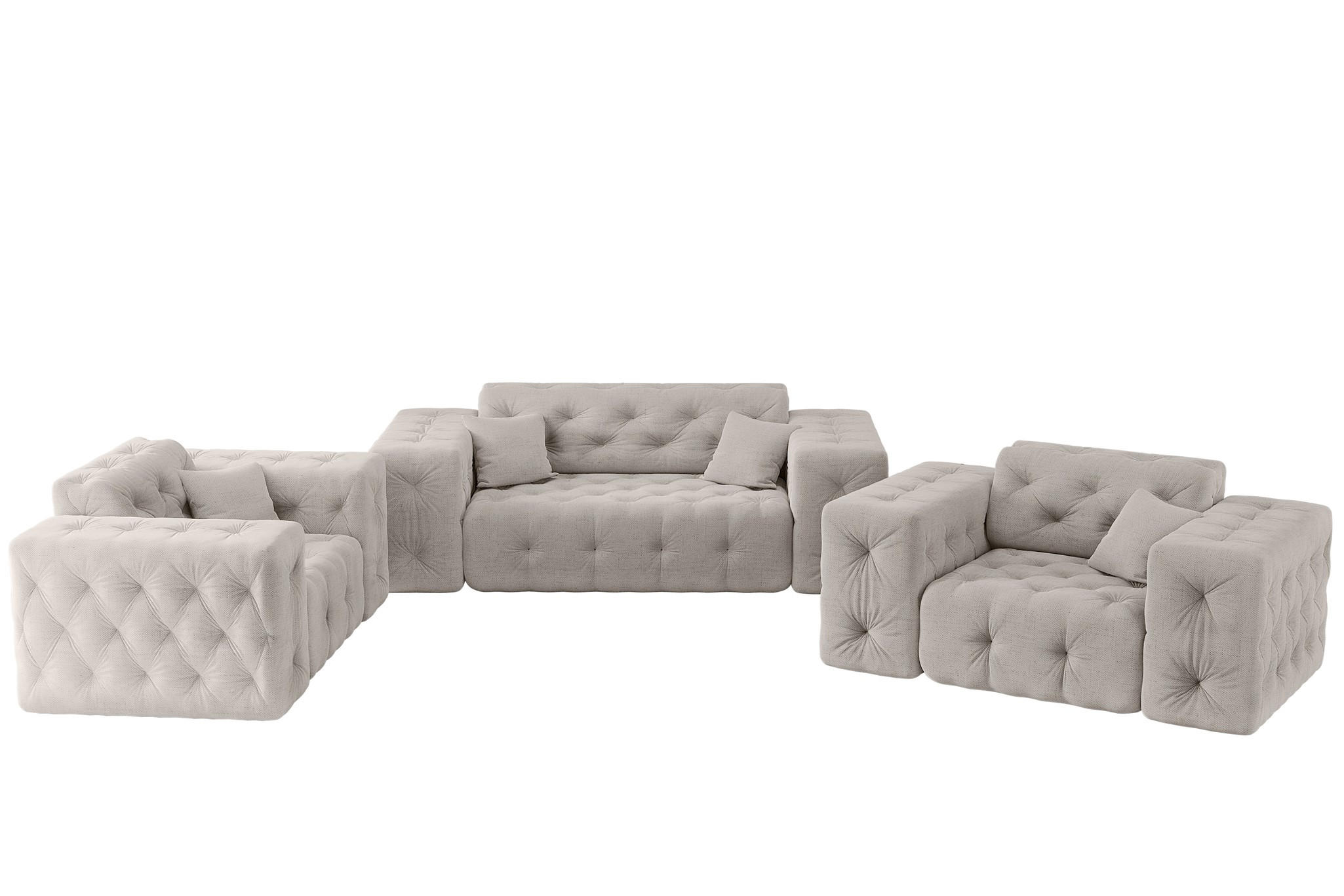SOFASET Chantal In Moly - Creme, Holzwerkstoff/Textil (186/78/96cm) - Fun Möbel