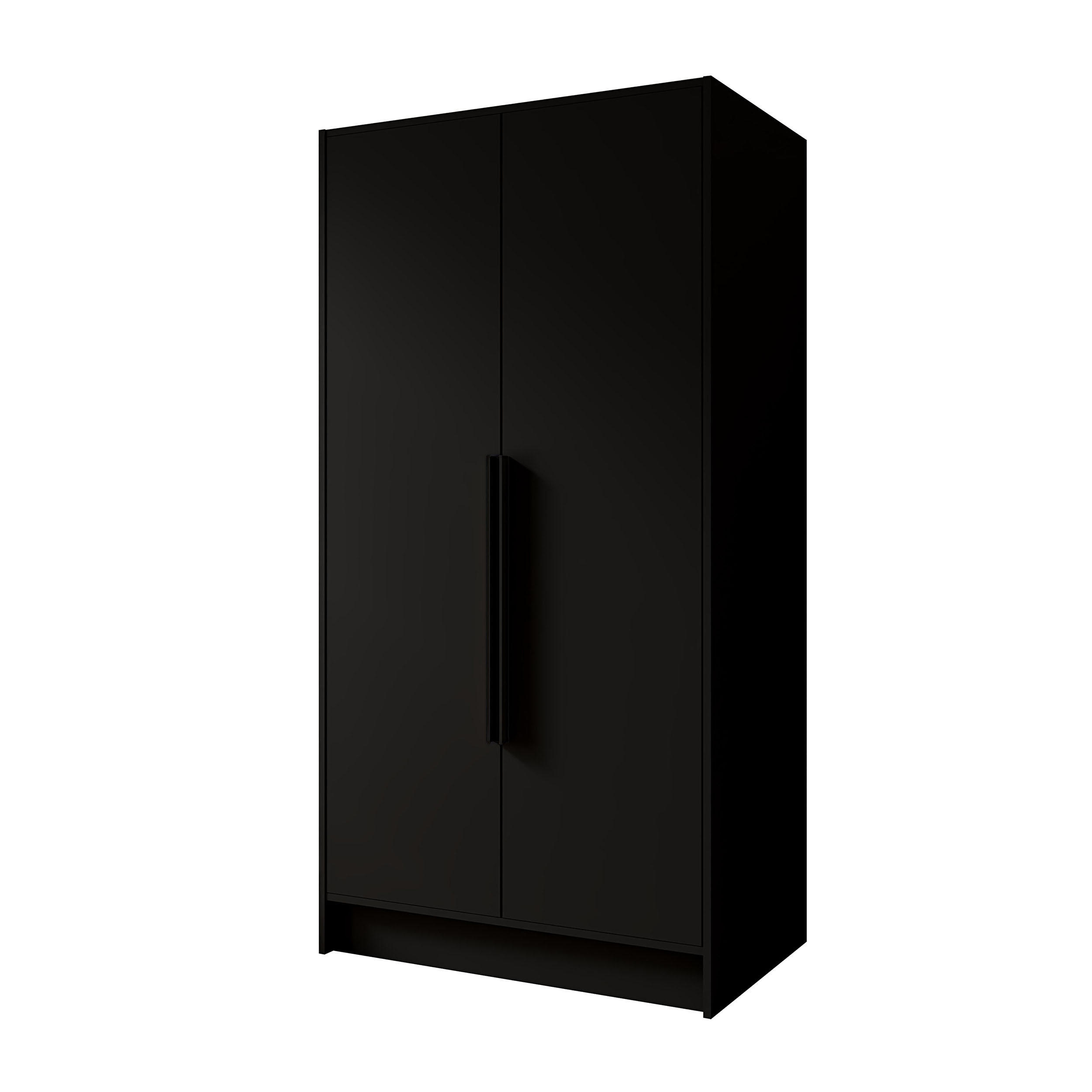 DREHTÜRENSCHRANK Pavia ohne Spiegel, Schwarz mit mit schwarzen Griffen, 100 cm - Schwarz, Holzwerkstoff (100/200/51cm) - Beautysofa