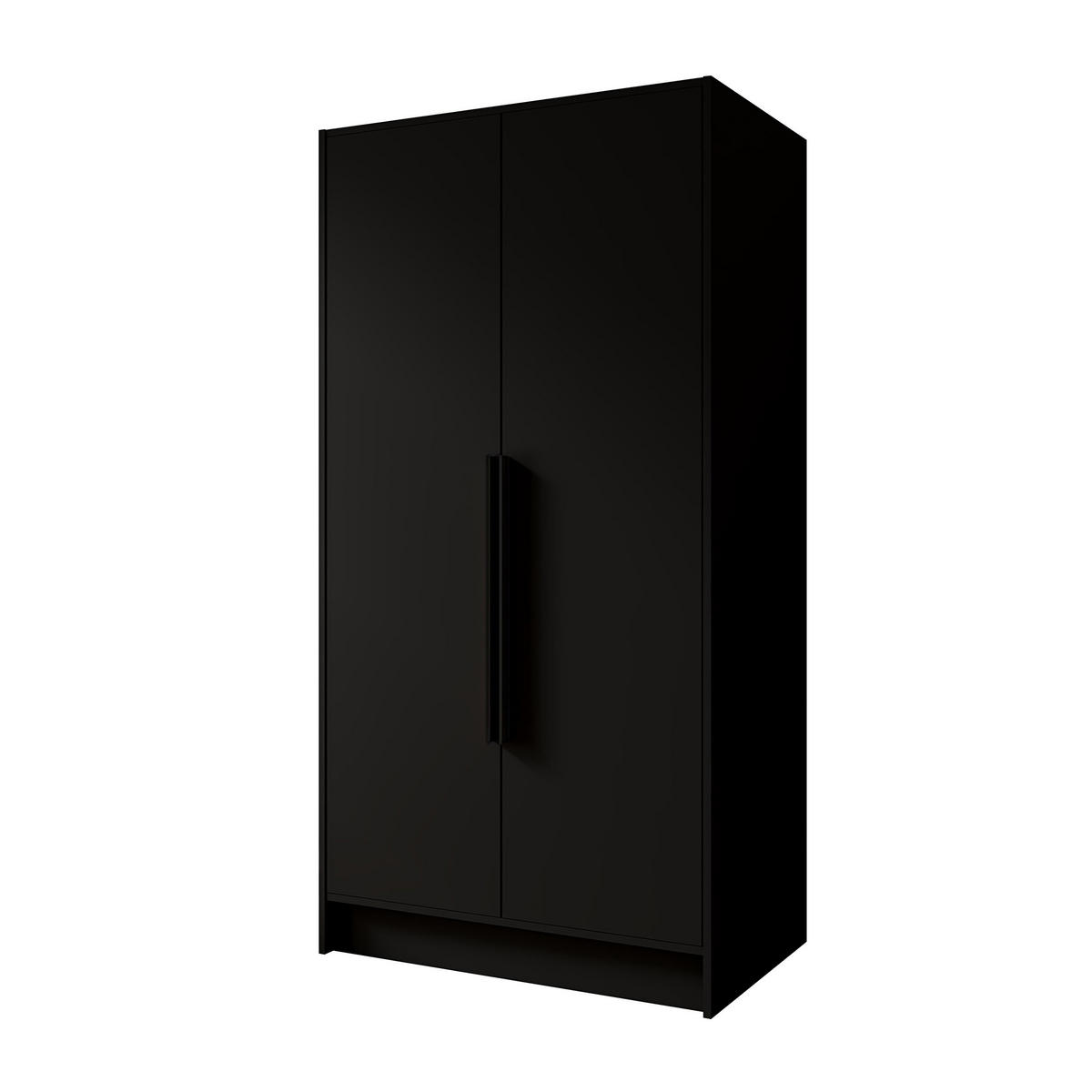 DREHTÜRENSCHRANK Pavia ohne Spiegel, Schwarz mit mit schwarzen Griffen, 100 cm - Schwarz, Holzwerkstoff (100/200/51cm) - Beautysofa