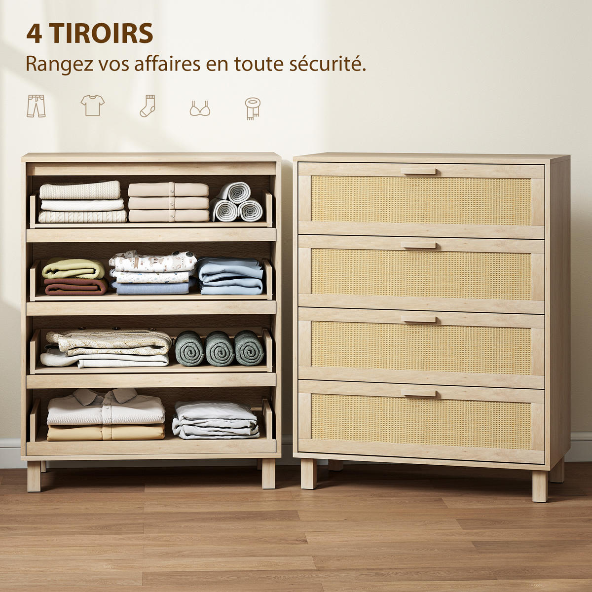 KOMMODE Naturfarben 80/40/103 cm - Naturfarben, Kunststoff (80/103/40cm) - PANGIVO