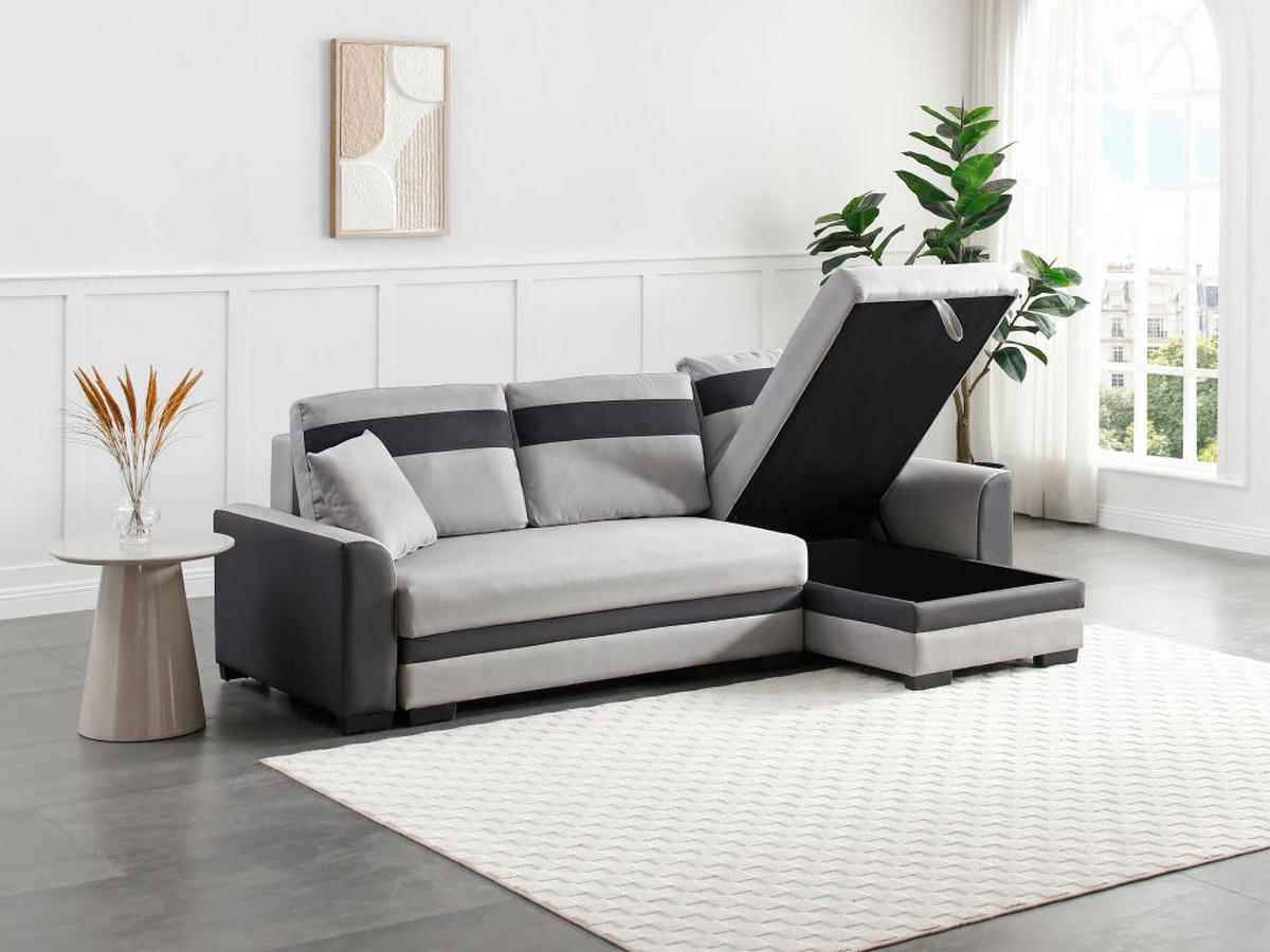 ECKSOFA mit Schlaffunktion - Ecke wechselbar - Stoff & Kunstleder - Hellgrau - GIANY II - Hellgrau, Leder (135/242cm) - Vente-Unique