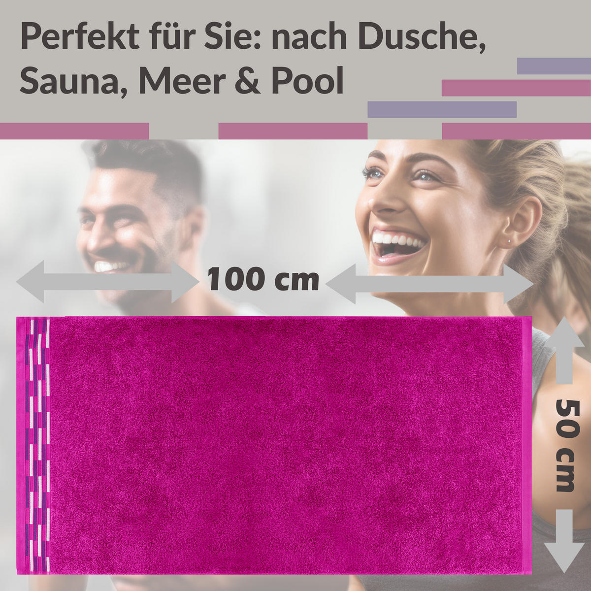 HANDTUCH Lugano Purpur 2er 50x100 cm - Pink, Textil (50/100cm) - Lashuma