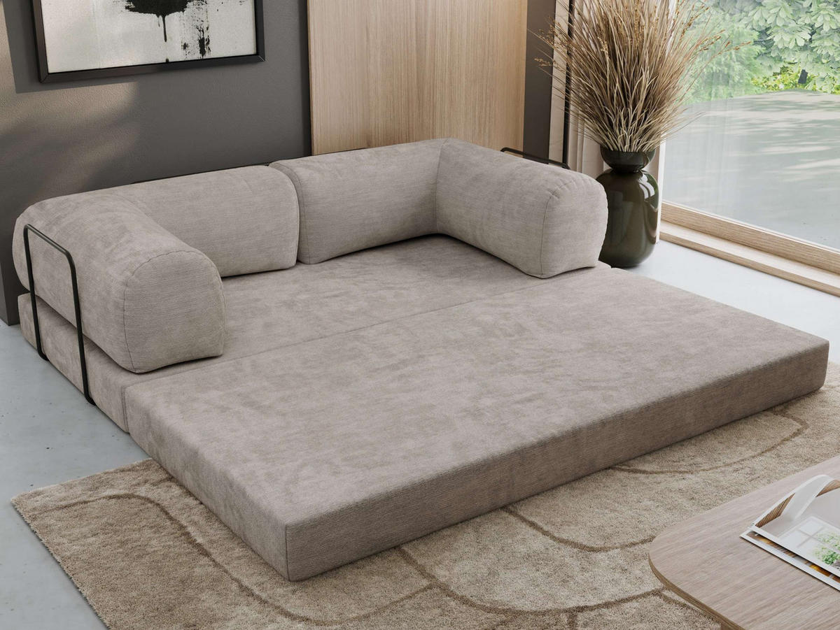 TROJMIESTNA POHOVKA ORSETTO - Svetlosivá Hladká ženilka - čierna/svetlosivá, kov/textil (200/70/100cm) - MKS