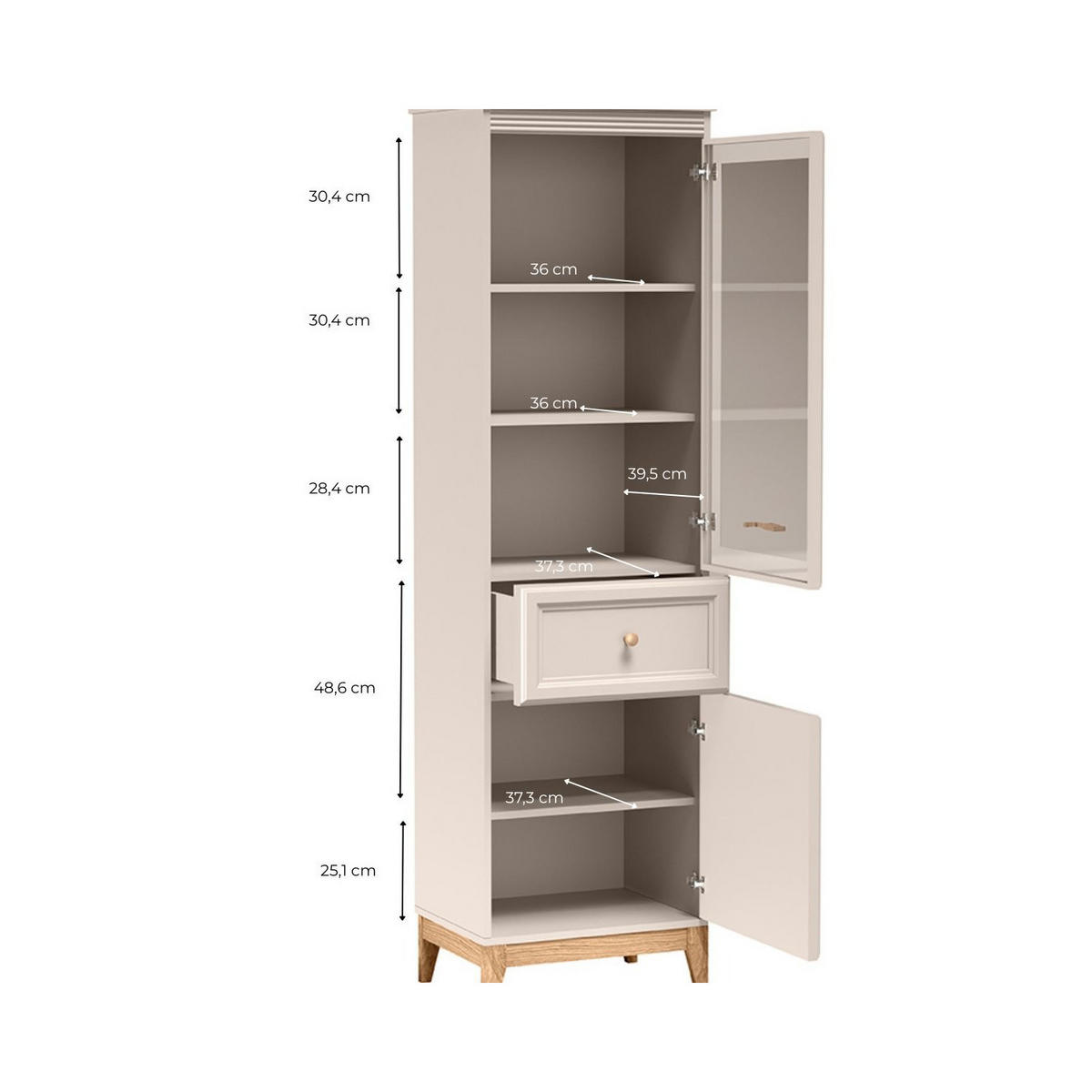 VITRINE Windsor W-6 55 x 193 x 40,5 cm Kaschmir - Kaschmir/Eichefarben, Eichenholz/Holzwerkstoff (55/193/40.5cm) - Koseto