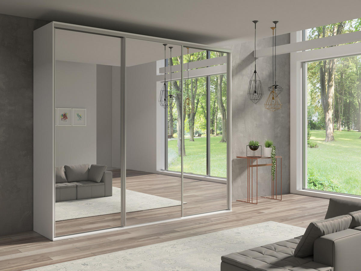 SCHIEBETÜRENSCHRANK - Kleiderschrank BORA 254 mit 3 Spiegel - Weiß - Weiß, Holzwerkstoff (254/244/62cm) - Möblo