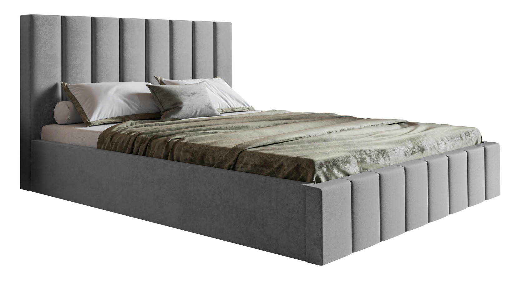 POLSTERBETT 160x200 Moris mit Kopfteil, Bettkasten Lattenrost, Hellgrau - Hellgrau, Holz/Textil (160/200cm) - Emporius