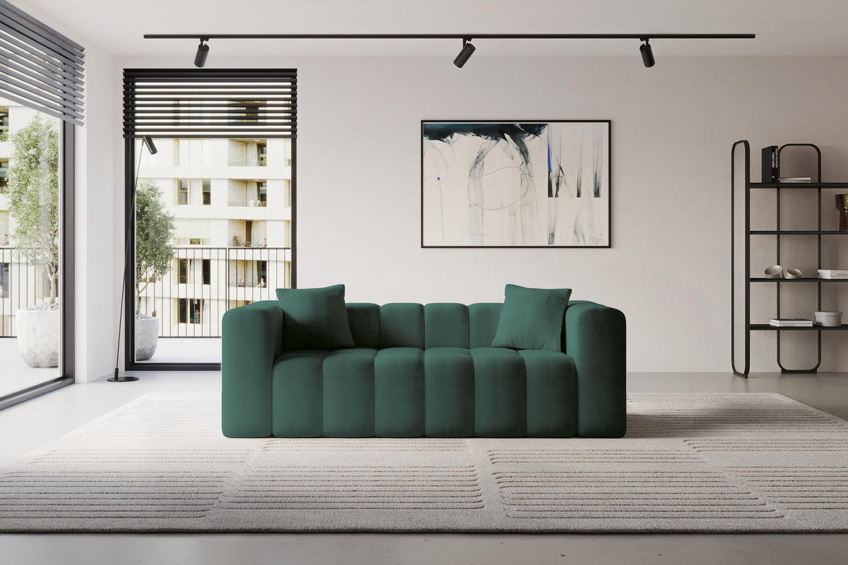 SOFA 2-Sitzer DONY-2 232x90x71 cm Grün Samt - Jadegrün/Schwarz, Holzwerkstoff/Kunststoff (232/71/90cm) - ALTDECOR