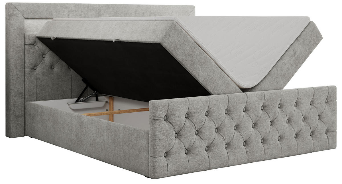 BOXBETT GOLD-9 LED 160/200 Hellgrau Struktur - H4 - Hellgrau, Holz/Textil (160/200cm) - MKS