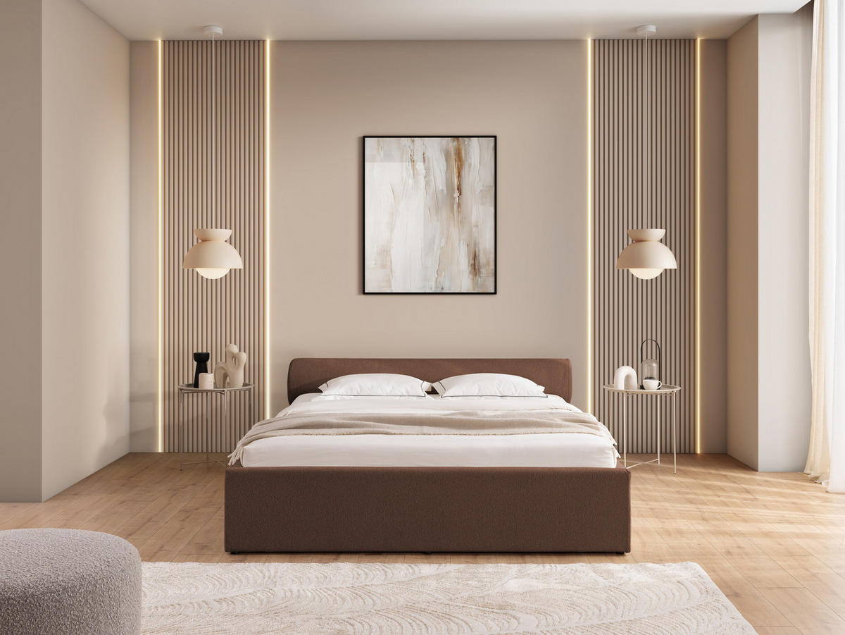 POLSTERBETT 160/200 cm Josy im Designer-Look mit Bettkasten und Lattenrost aus Braun Chenille-Stoff - Schwarz/Braun, Holz/Kunststoff (160/200cm) - S-Style Möbel