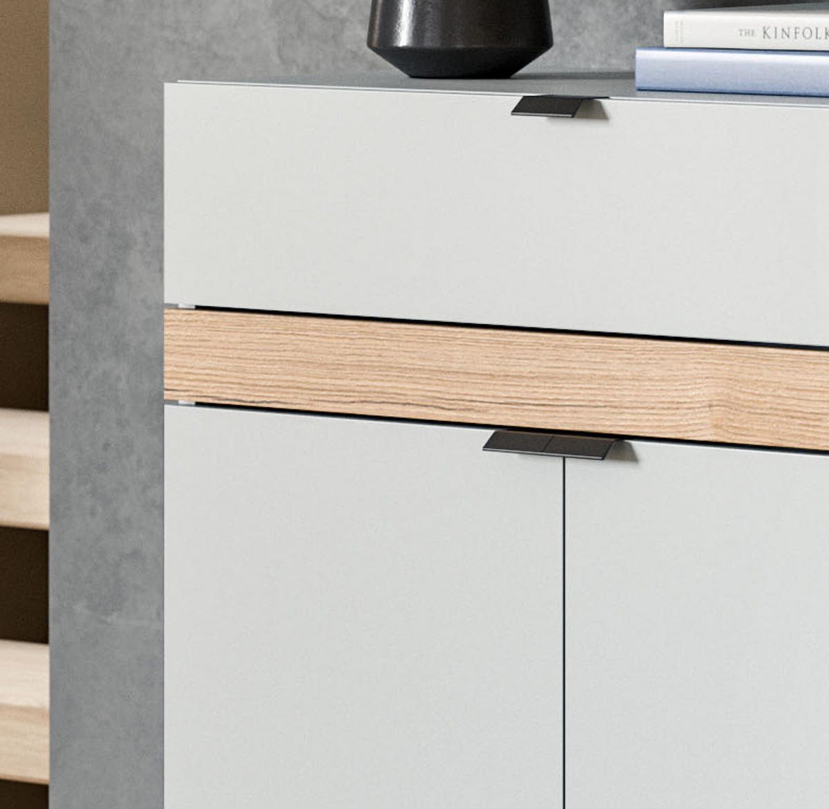 SCHUHSCHRANK grau, Evoke Eiche 75 x 98 cm, Flur Kommode mit Soft-Close - Eichefarben/Schwarz, Holzwerkstoff/Kunststoff (75/98/37cm) - Inn.Furn