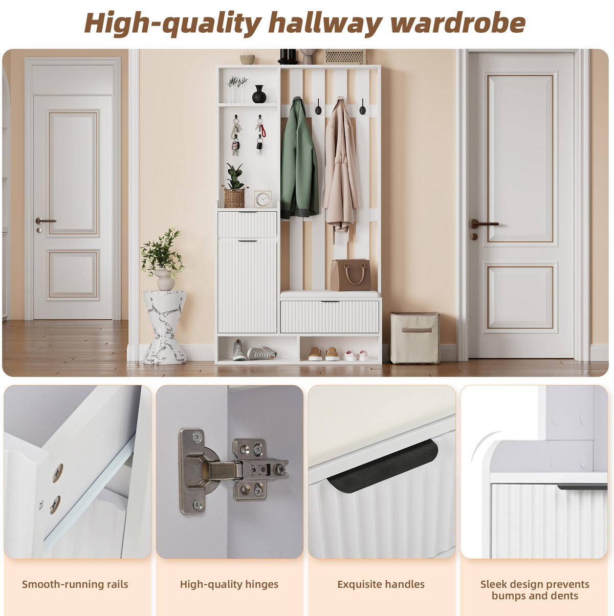 GARDEROBE 100/180/30 cm Weiß aus Spanplatte mit Sitzkissen - Weiß, Holzwerkstoff (30/180/100cm) - OKMYHOME