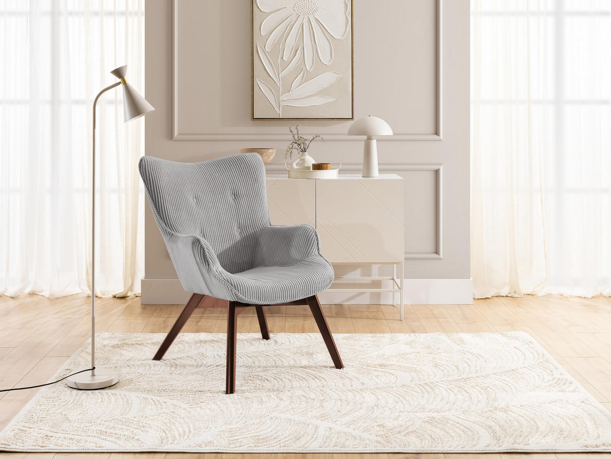 LOUNGESESSEL Lenari Hellgrau Cordstoff mit Füßen in Braun - Hellgrau/Braun, Holz/Textil (71/96/86cm) - S-Style Möbel